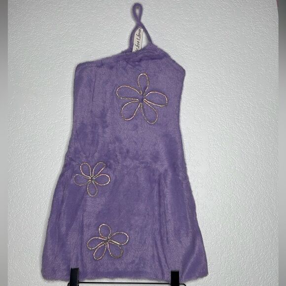 NWT For Love & Lemons Finley Mini Dress in Purple Fuzzy Medium Revolve - Picture 2 of 14